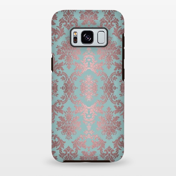 Galaxy S8 plus StrongFit Rose Gold Teal Damask Pattern 2 by Andrea Haase