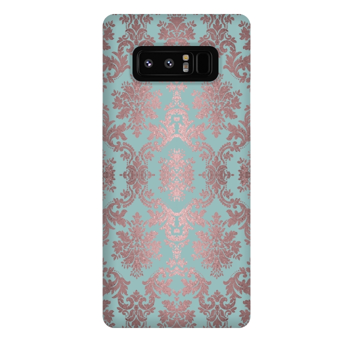 Galaxy Note 8 StrongFit Rose Gold Teal Damask Pattern 2 by Andrea Haase