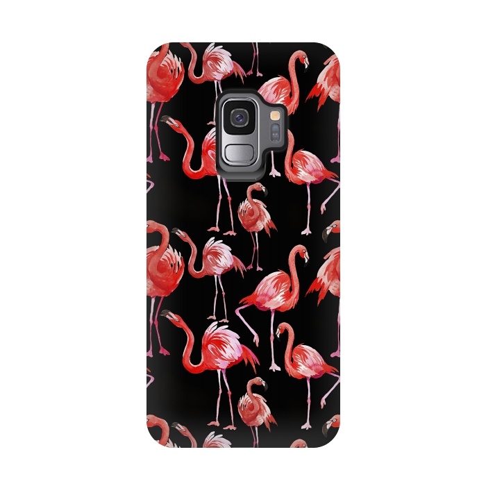 Galaxy S9 StrongFit Flamingos on Black by  Utart
