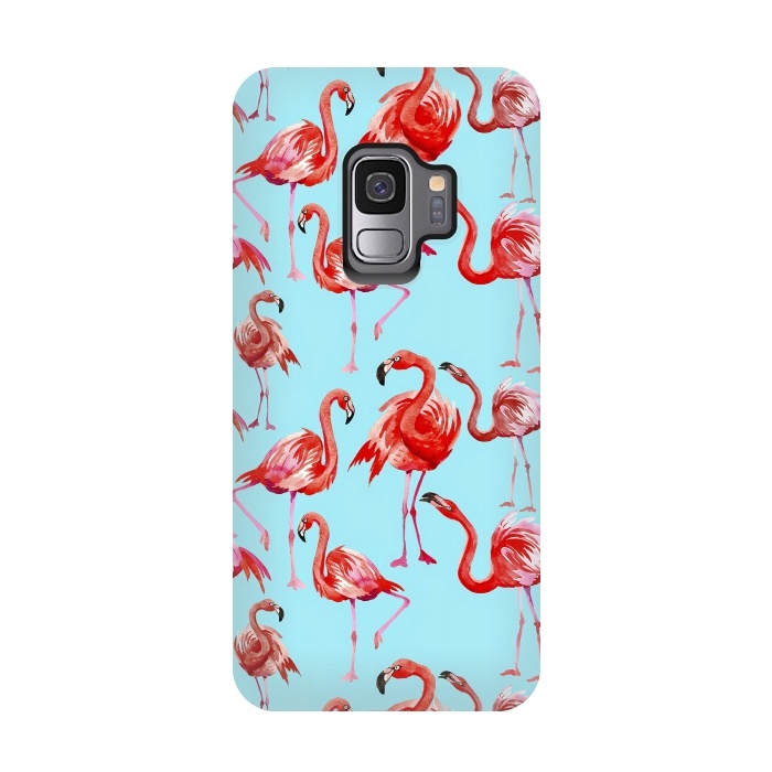 Galaxy S9 StrongFit Flamingos on Blue by  Utart