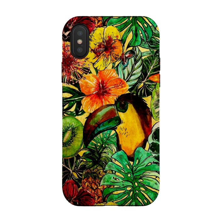 iPhone Xs / X StrongFit Tropical bird in flower jungle by  Utart