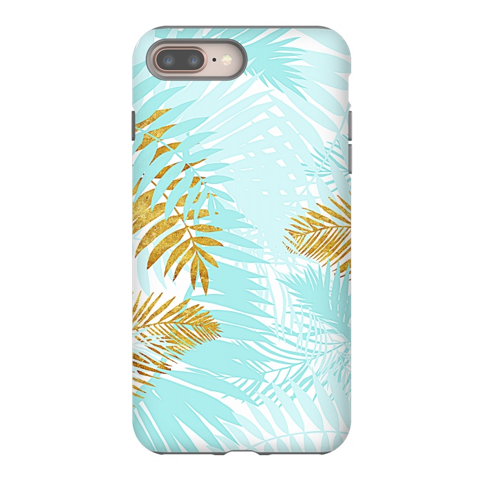 iPhone 7 plus StrongFit Teal and Gold Palm Leaves by  Utart