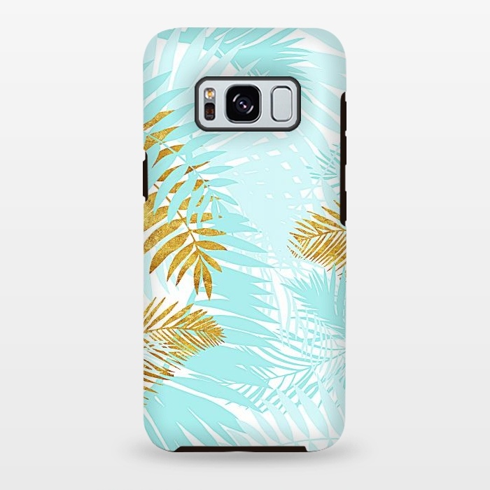 Galaxy S8 plus StrongFit Teal and Gold Palm Leaves by  Utart