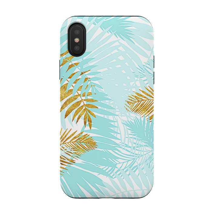 iPhone Xs / X StrongFit Teal and Gold Palm Leaves by  Utart