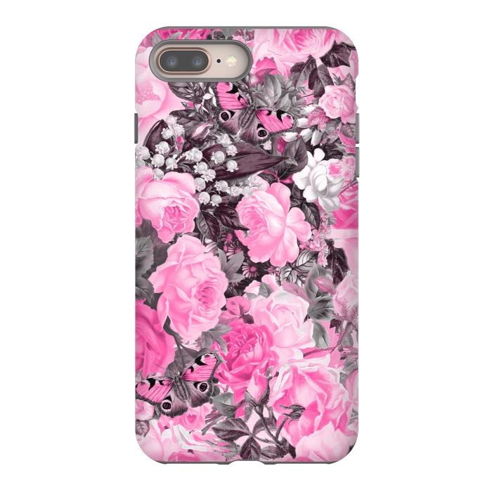 iPhone 7 plus StrongFit Nostalgic Pink Rose And Butterfly Pattern by Andrea Haase