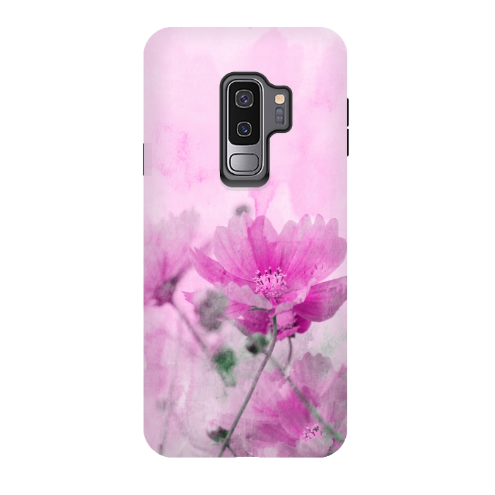 Galaxy S9 plus StrongFit Pink Cosmea Watercolor Art by Andrea Haase