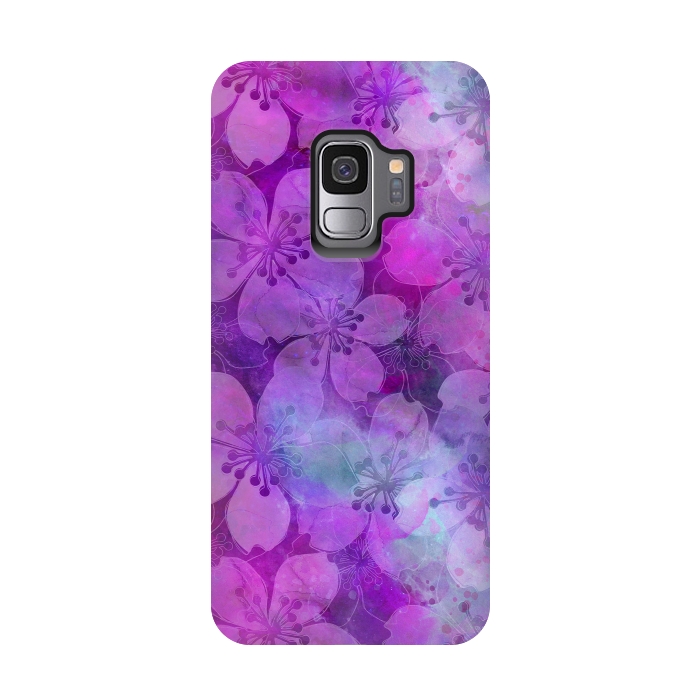Galaxy S9 StrongFit Purple Watercolor Flower Pattern by Andrea Haase
