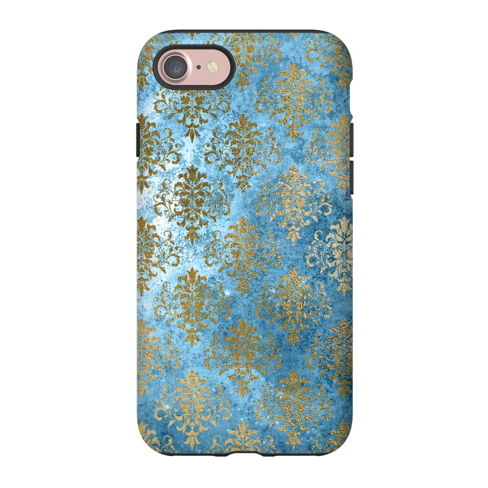 iPhone 7 StrongFit Blue and Gold Trendy Vintage Damask Pattern by  Utart