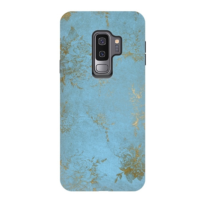 Galaxy S9 plus StrongFit  Gold Damask on Sky Blue  by  Utart