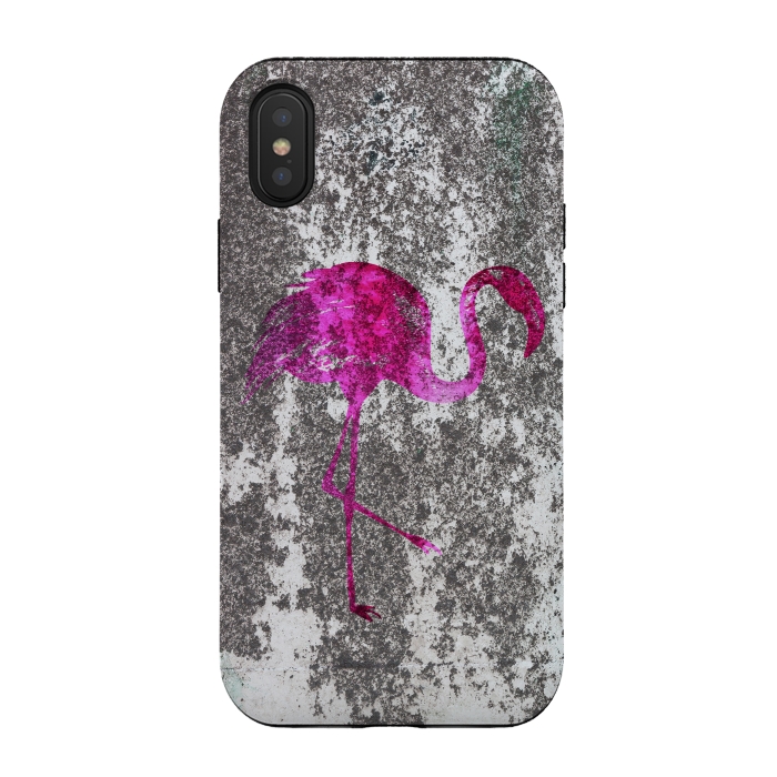 iPhone Xs / X StrongFit Pink Flamingo Bird On Grunge Wall by Andrea Haase