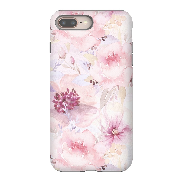 iPhone 7 plus StrongFit Pink Pastel Watercolor Flower Pattern by  Utart