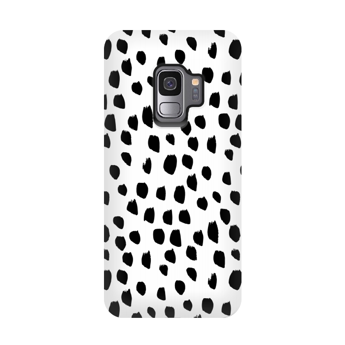 Galaxy S9 StrongFit Hand drawn black crazy polka dots on white by DaDo ART
