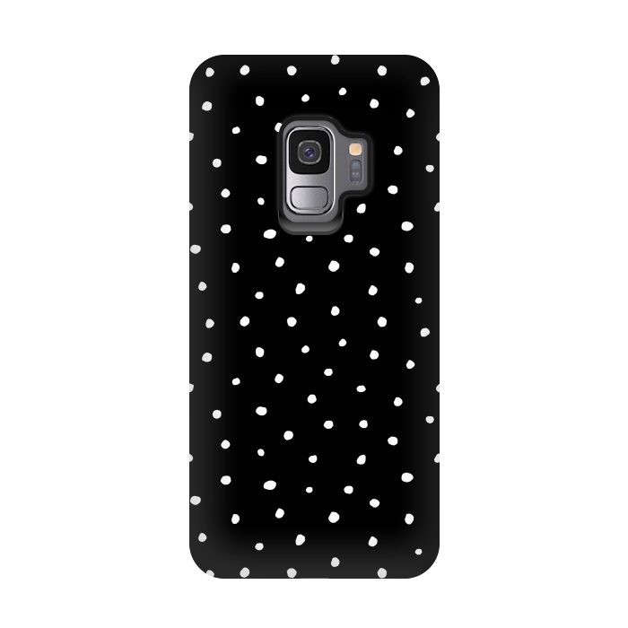 Galaxy S9 StrongFit Hand drawn little white polka dots on black by DaDo ART