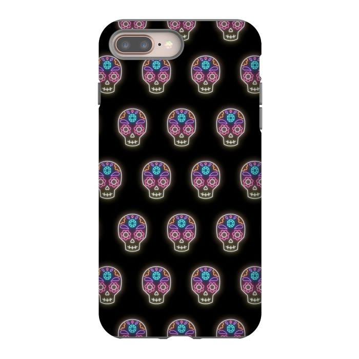 iPhone 7 plus StrongFit Neon sugar skull pattern by Laura Nagel
