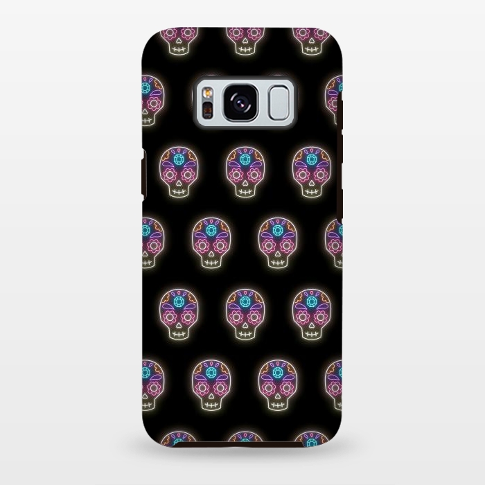 Galaxy S8 plus StrongFit Neon sugar skull pattern by Laura Nagel