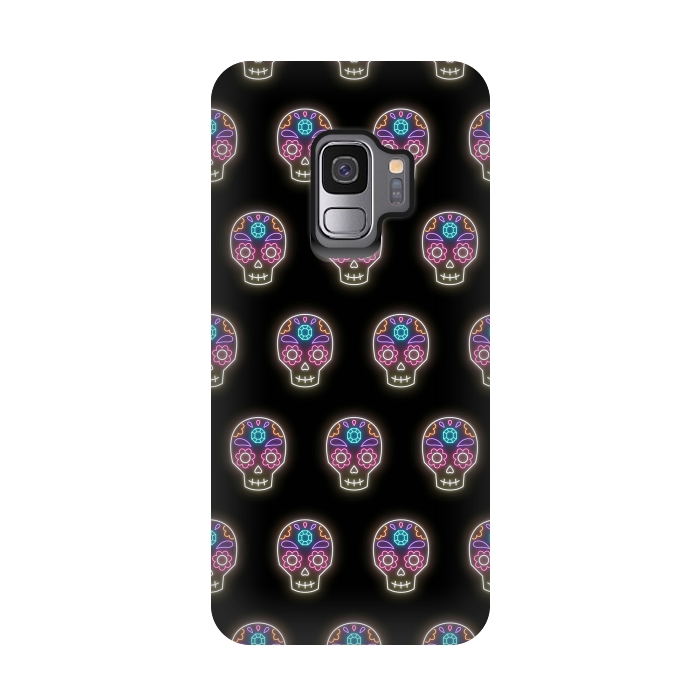 Galaxy S9 StrongFit Neon sugar skull pattern by Laura Nagel