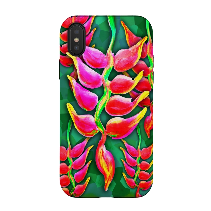 iPhone Xs / X StrongFit Exotic Flowers Heliconia Pendula Bright Red  by BluedarkArt