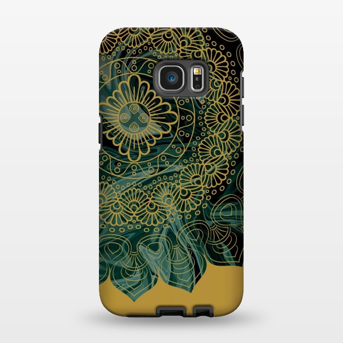 Galaxy S7 EDGE StrongFit Mandala in Green Marble by Rossy Villarreal