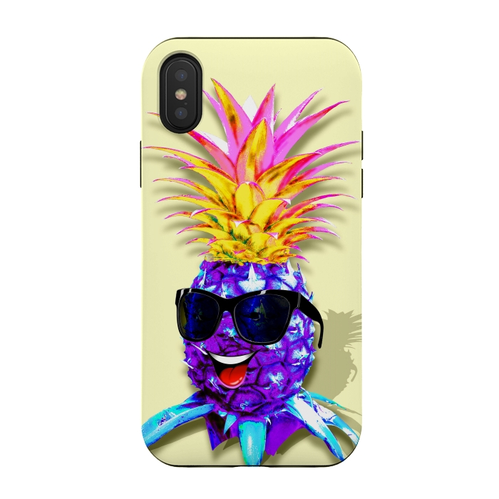 iPhone Xs / X StrongFit Pineapple Ultraviolet Happy Dude with Sunglasses  by BluedarkArt
