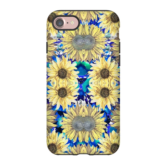 iPhone 7 StrongFit Watercolor painted sunflowers and blue foliage by Oana 