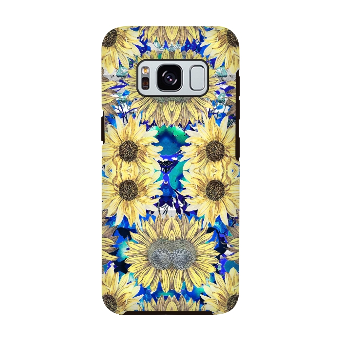 Galaxy S8 StrongFit Watercolor painted sunflowers and blue foliage by Oana 