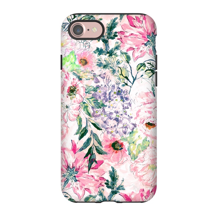 iPhone 7 StrongFit Boho chic watercolor pink floral hand paint by InovArts