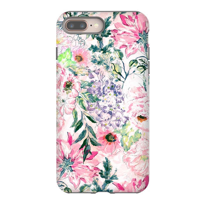 iPhone 7 plus StrongFit Boho chic watercolor pink floral hand paint by InovArts