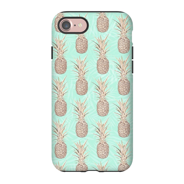 iPhone 7 StrongFit Golden and mint pineapples pattern by InovArts