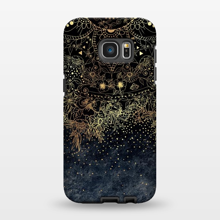 Galaxy S7 EDGE StrongFit Stylish Gold floral mandala and confetti by InovArts