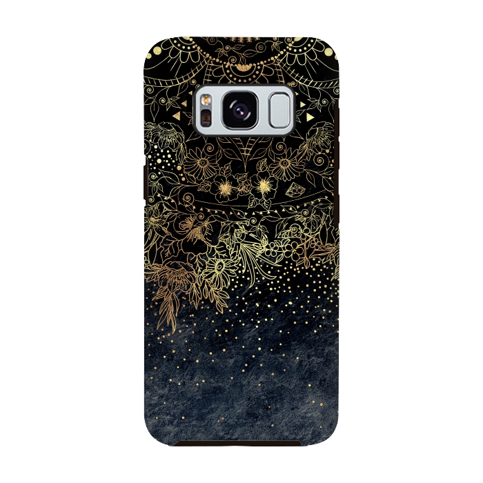 Galaxy S8 StrongFit Stylish Gold floral mandala and confetti by InovArts