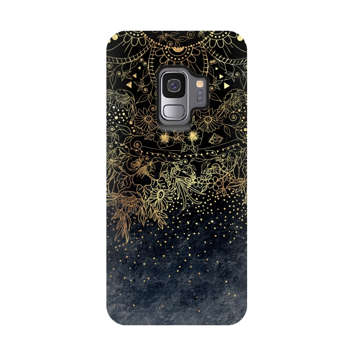 Galaxy S9 StrongFit Stylish Gold floral mandala and confetti by InovArts