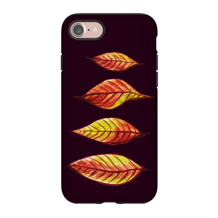 iPhone 7 StrongFit Four Red Yellow Ink Watercolor Painted Autumn Leaves by Boriana Giormova