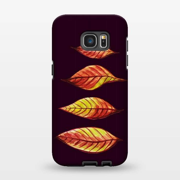 Galaxy S7 EDGE StrongFit Four Red Yellow Ink Watercolor Painted Autumn Leaves by Boriana Giormova