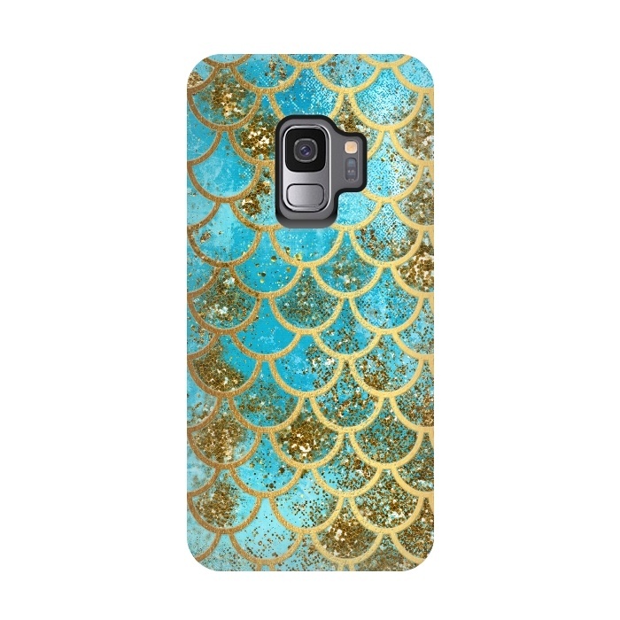 Galaxy S9 StrongFit Blue, Glitter and Gold Mermaid Scales by  Utart