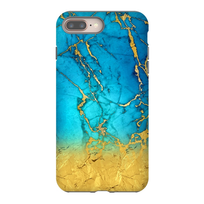 iPhone 7 plus StrongFit Sea Blue and Sun Gold Marble and Glitter by  Utart
