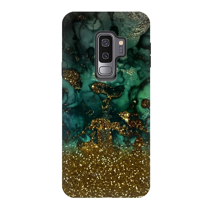 Galaxy S9 plus StrongFit Green Malachite Marble and Gold Glitter by  Utart
