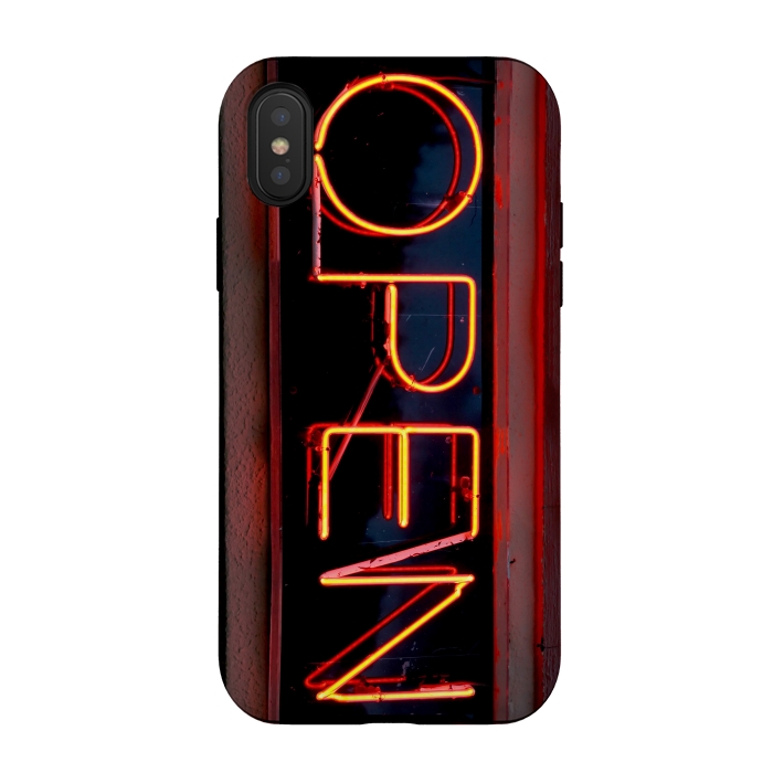iPhone Xs / X StrongFit Neon Sign Word Open by Andrea Haase