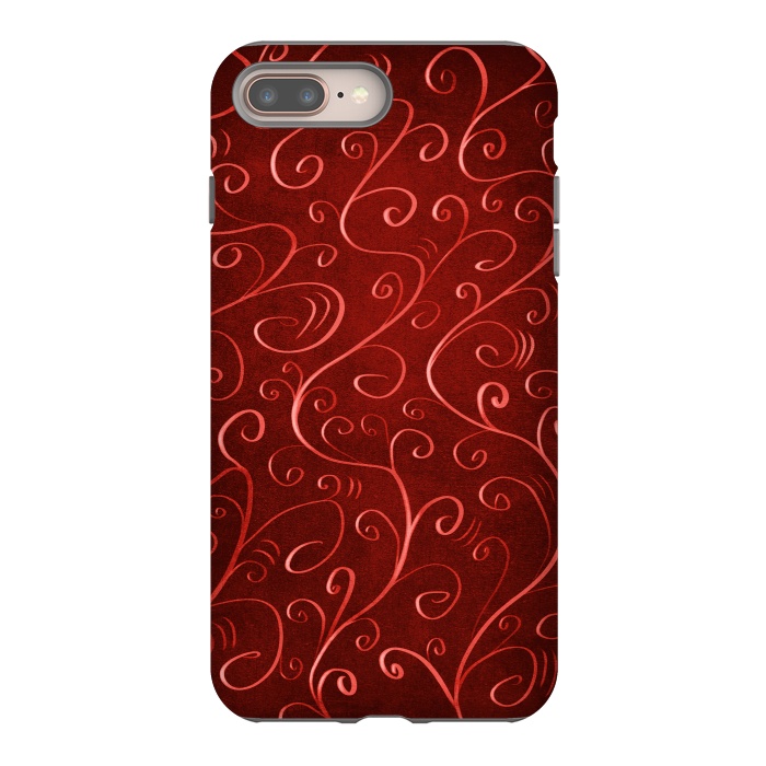 iPhone 7 plus StrongFit Whimsical Elegant Textured Red Swirl Pattern by Boriana Giormova