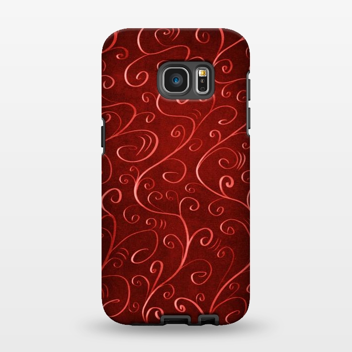 Galaxy S7 EDGE StrongFit Whimsical Elegant Textured Red Swirl Pattern by Boriana Giormova