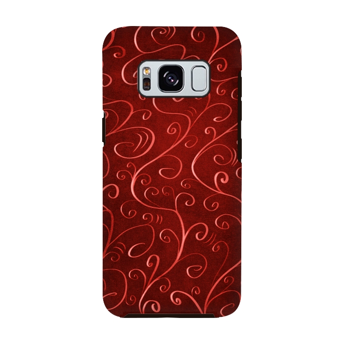 Galaxy S8 StrongFit Whimsical Elegant Textured Red Swirl Pattern by Boriana Giormova