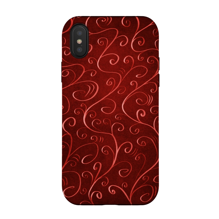 iPhone Xs / X StrongFit Whimsical Elegant Textured Red Swirl Pattern by Boriana Giormova