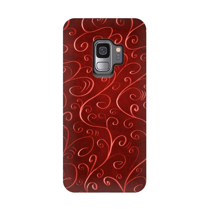 Galaxy S9 StrongFit Whimsical Elegant Textured Red Swirl Pattern by Boriana Giormova