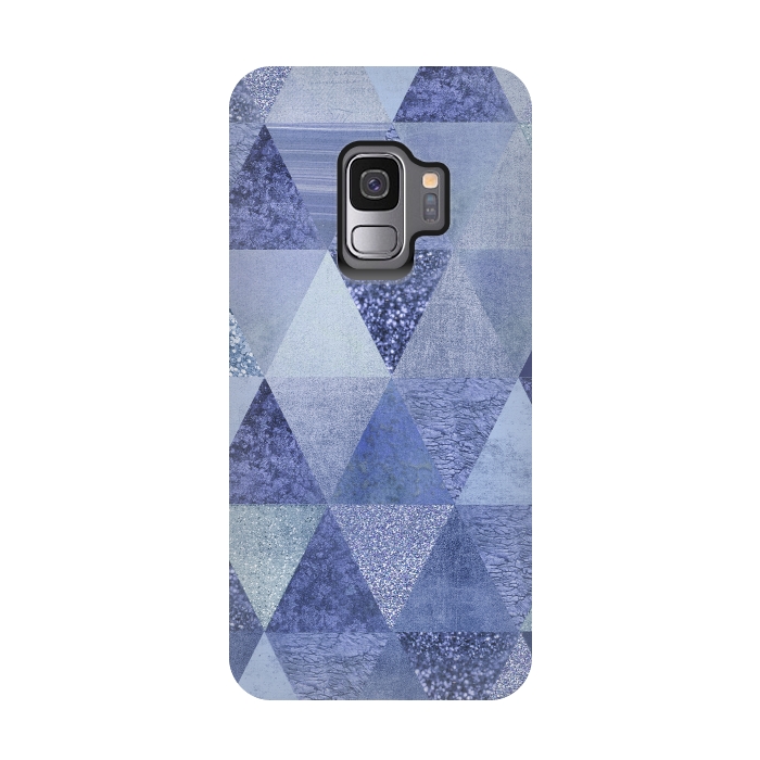 Galaxy S9 StrongFit Blue Glitter Triangle Pattern by Andrea Haase