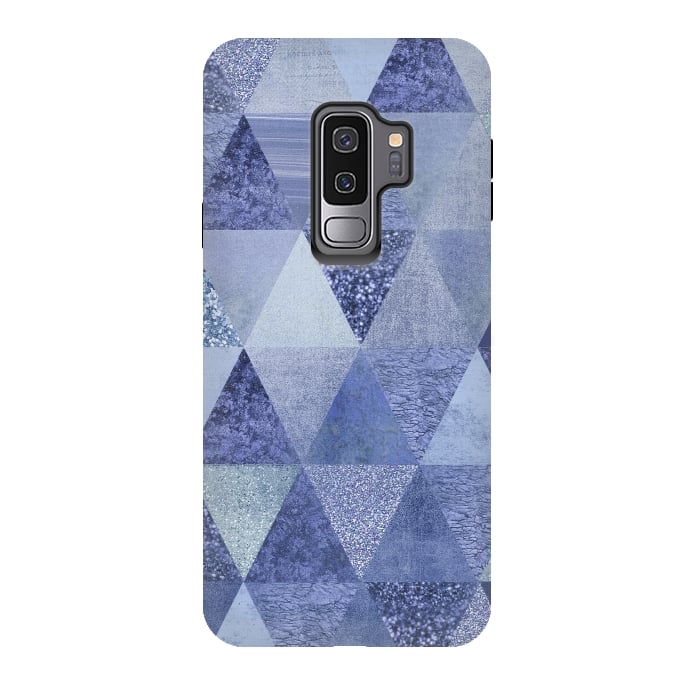 Galaxy S9 plus StrongFit Blue Glitter Triangle Pattern by Andrea Haase