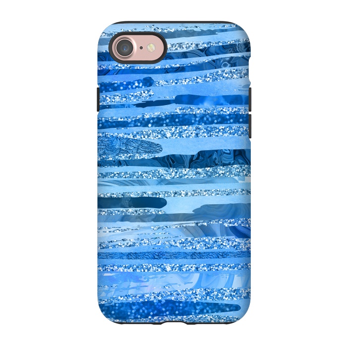 iPhone 7 StrongFit Blue And Aqua Glitter Stripes by Andrea Haase