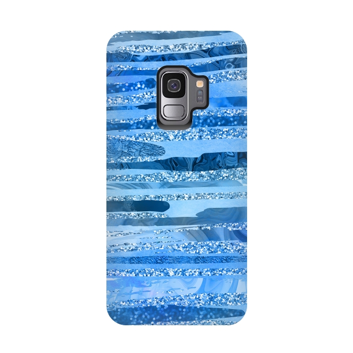 Galaxy S9 StrongFit Blue And Aqua Glitter Stripes by Andrea Haase