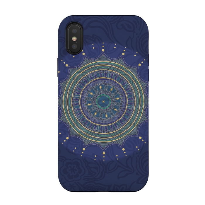 iPhone Xs / X StrongFit Blue Mandala With Gold by Andrea Haase