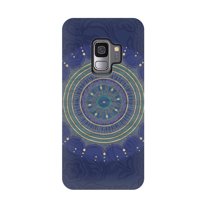 Galaxy S9 StrongFit Blue Mandala With Gold by Andrea Haase