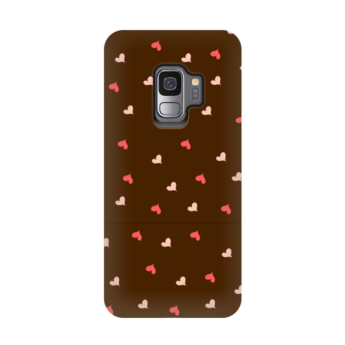 Galaxy S9 StrongFit red hearts with brown background by MALLIKA