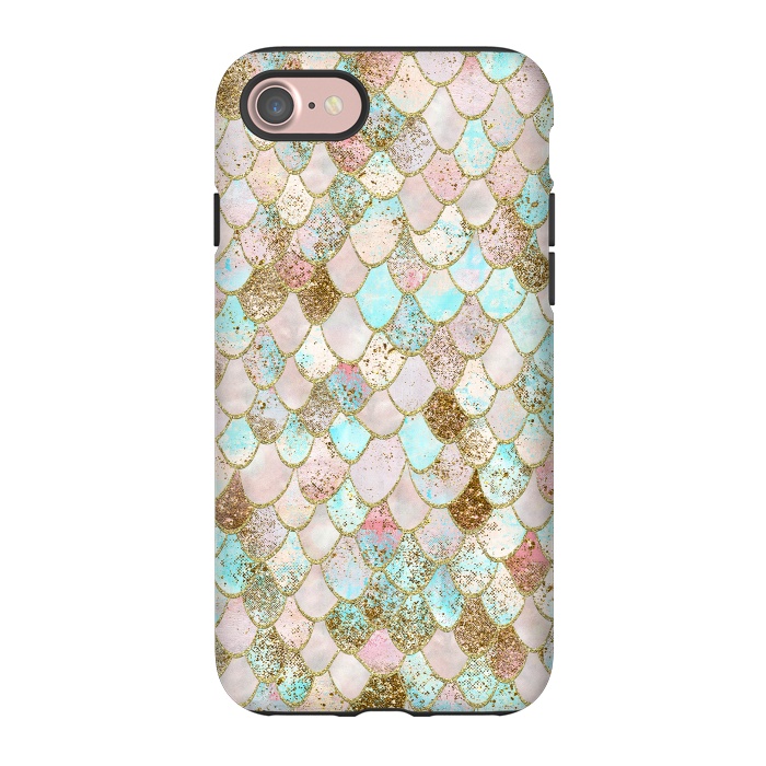 iPhone 7 StrongFit Watercolor Wonky Gold Glitter Pastel Summer Mermaid Scales  by  Utart